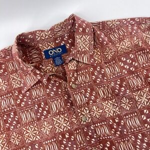 ONO & Company Hawaiian Shirt Mens 2XL Button Up Short Sleeve Red Pattern